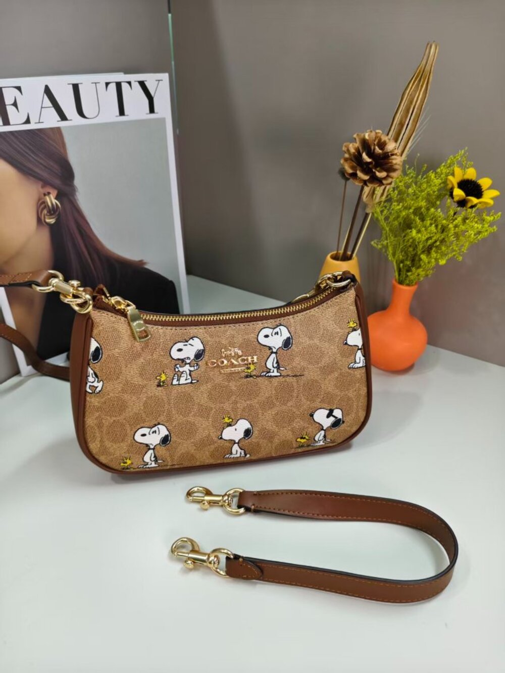 Coach X Peanuts Teri Shoulder Bag In Signature Canvas With Snoopy Print